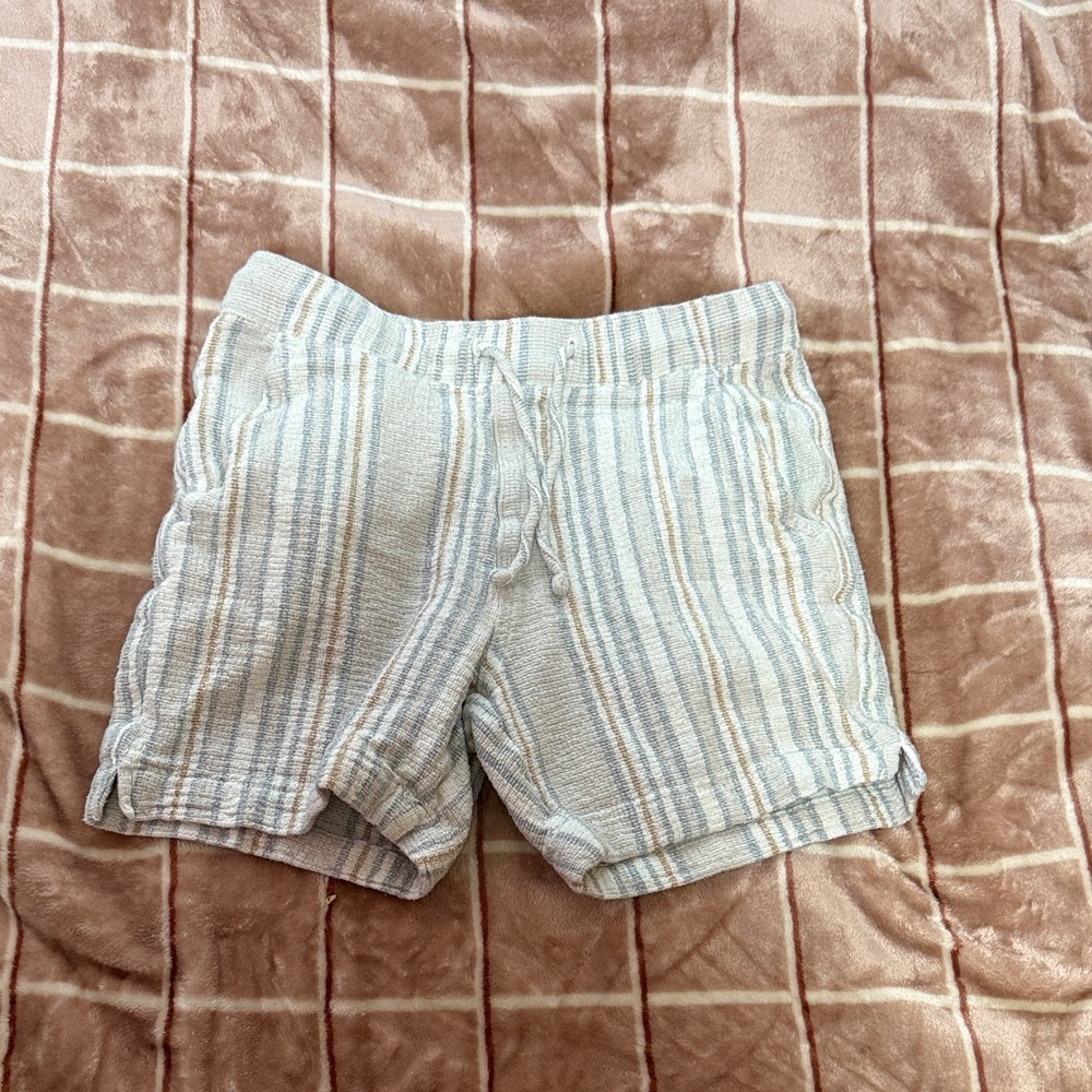 Plugg Co. - Mens Striped Shorts - Cream Tan And Blue